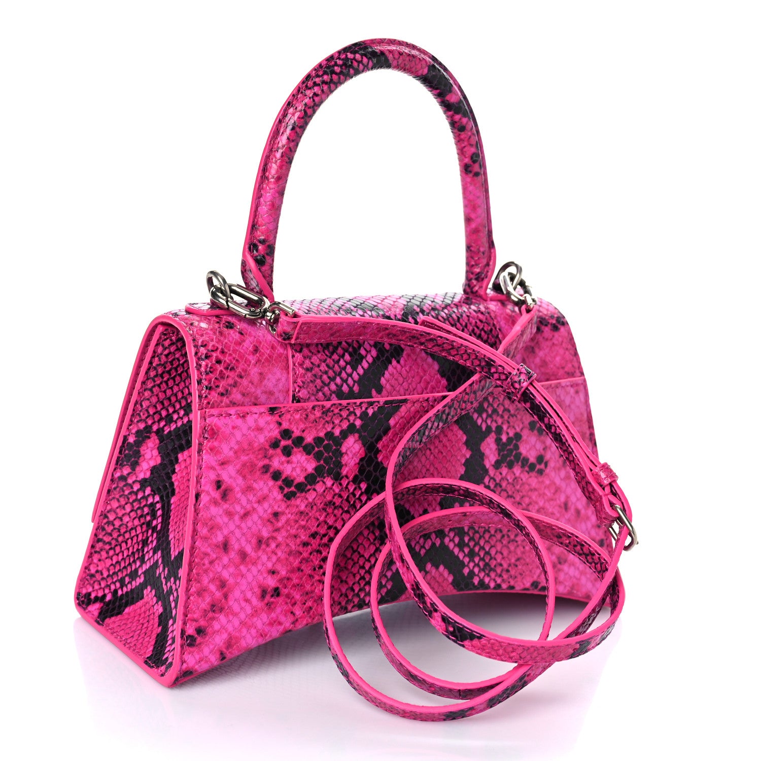 Balenciaga Shiny Calfskin Python Effect Small Hourglass Top Handle Bag Fuchsia Black 3 of 11