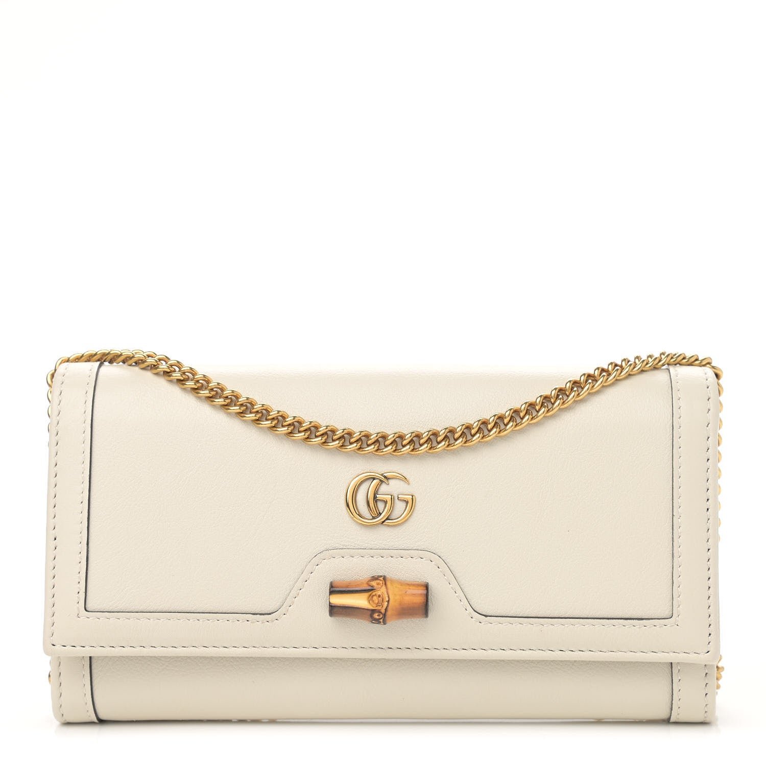 Gucci Wonka Grain Calfskin Diana Chain Wallet Mystic White 1 of 12