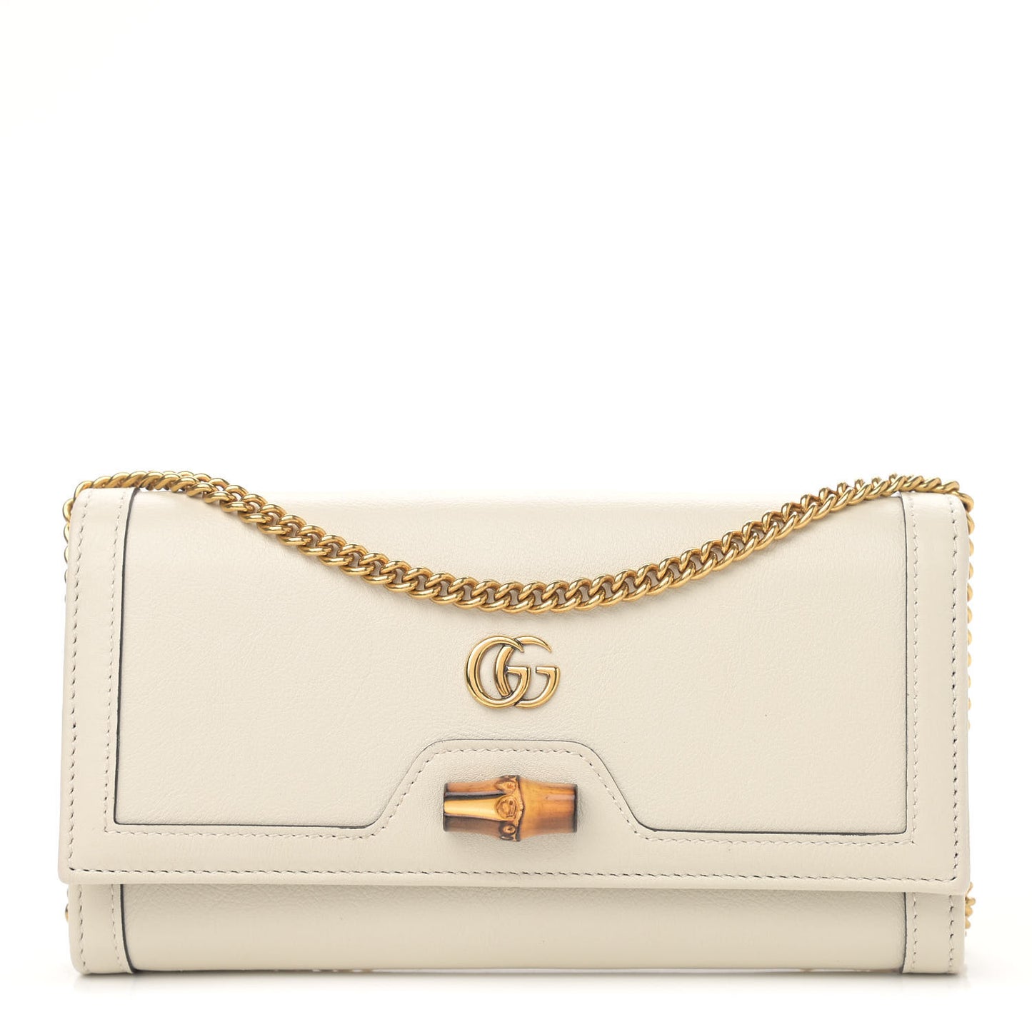 Wonka Grain Calfskin Diana Chain Wallet Mystic White