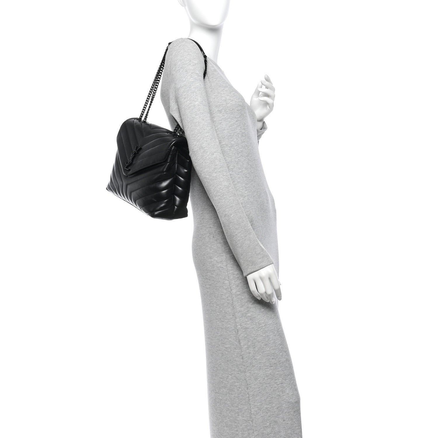 Saint Laurent Calfskin Y Quilted Monogram Monochrome Medium Loulou Chain Satchel Black 2 of 10