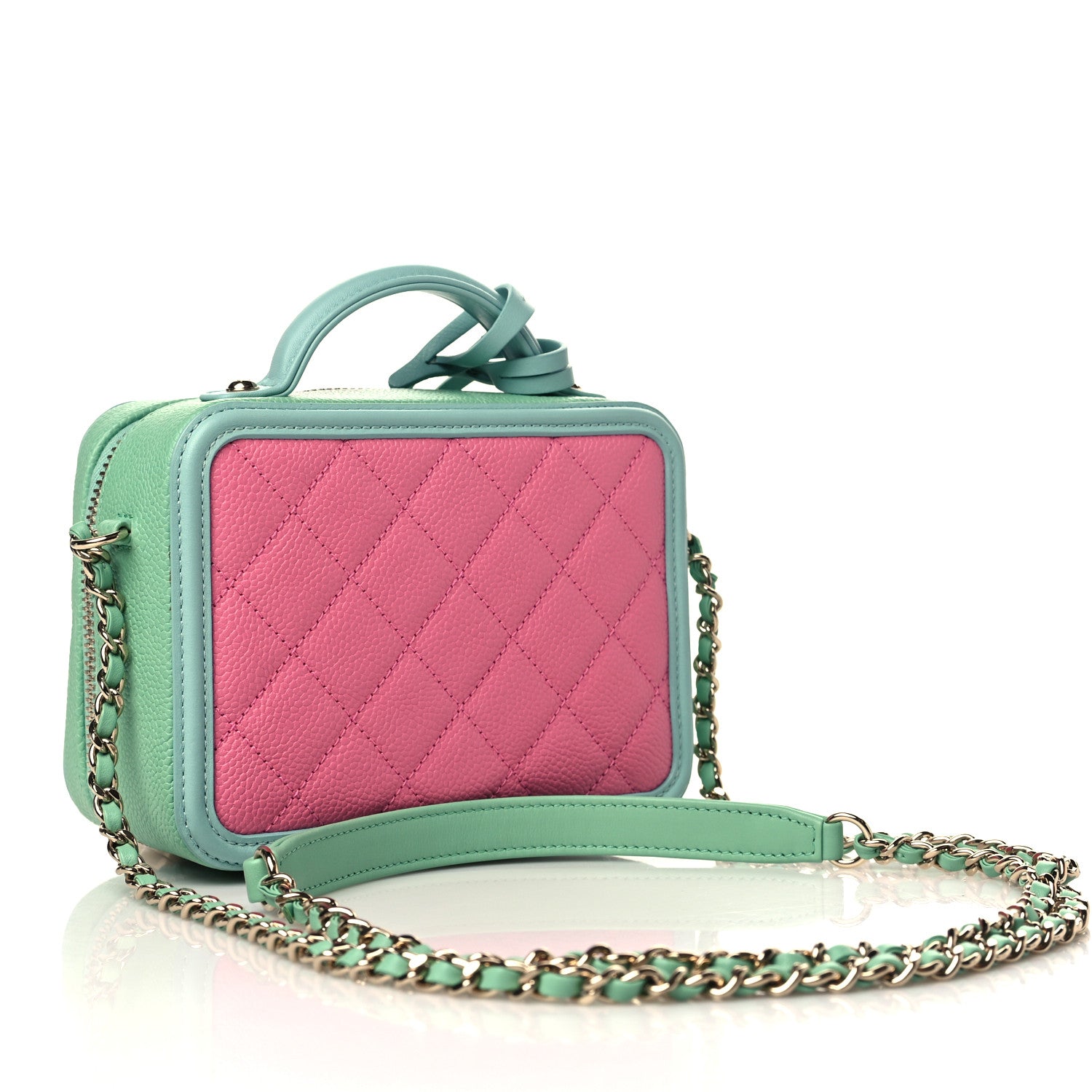 Chanel Caviar Quilted Small CC Filigree Vanity Case Pink Green Blue 4 of 9