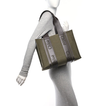 Chloe Linen Calfskin Medium Woody Tote Warm Green 2 of 14