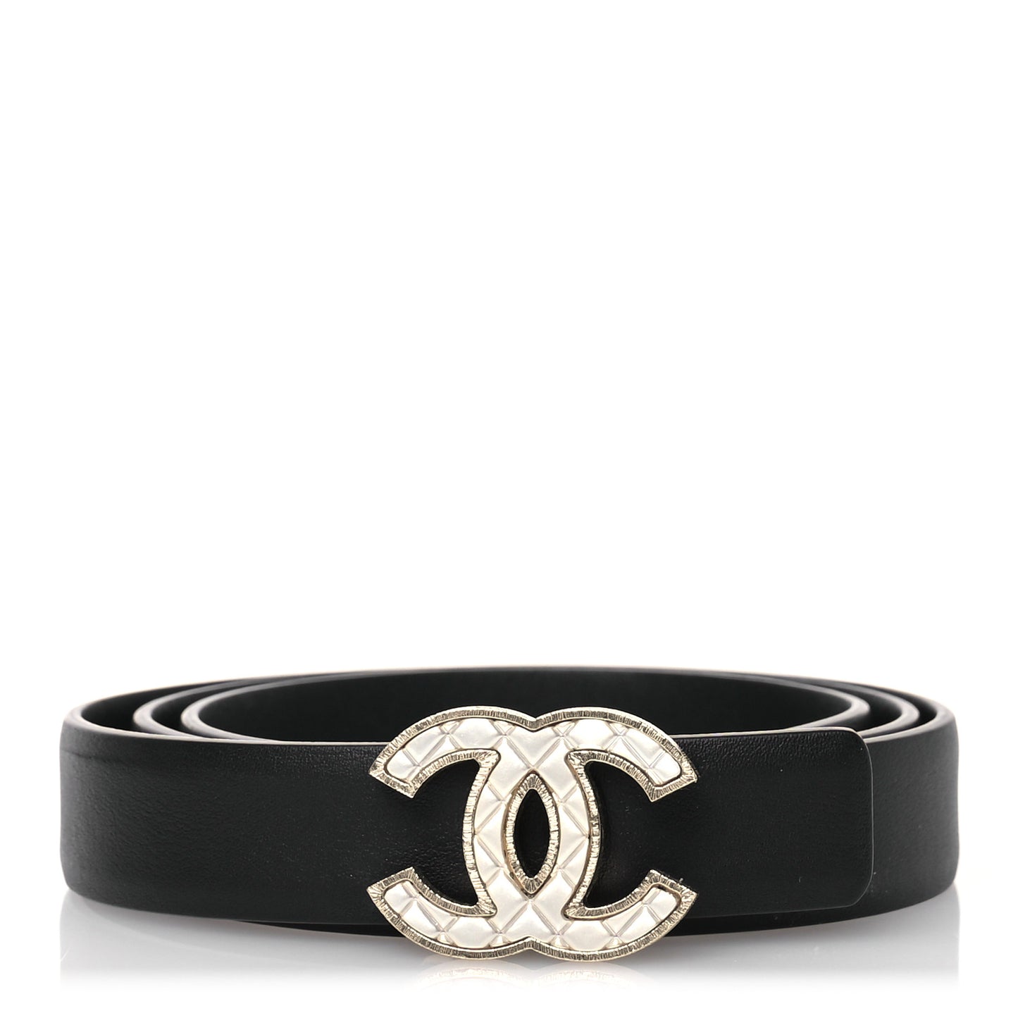 Calfskin Quilted CC Belt 75 30 Black White