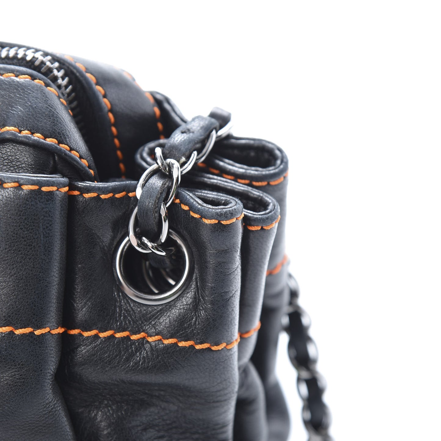 Lambskin Lax Accordion Hobo Black Orange