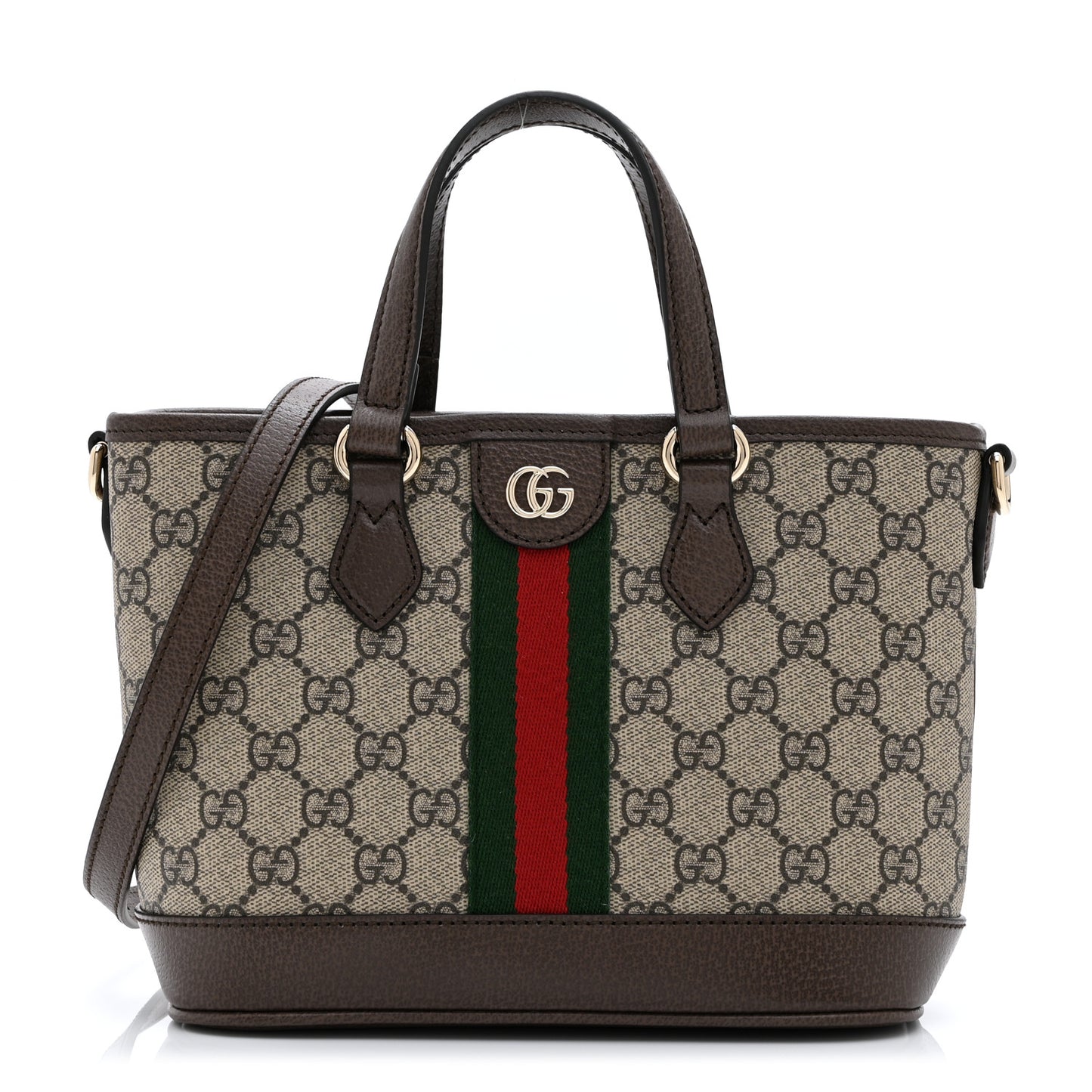 GG Supreme Monogram Textured Calfskin Web Small Ophidia Shoulder Tote Bag Beige Ebony New Acero
