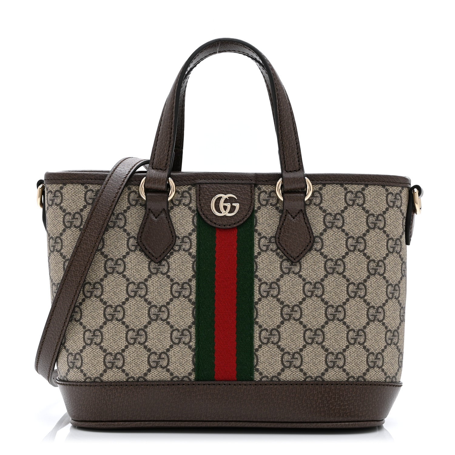 Gucci GG Supreme Monogram Textured Calfskin Web Small Ophidia Shoulder Tote Bag Beige Ebony New Acero 1 of 10
