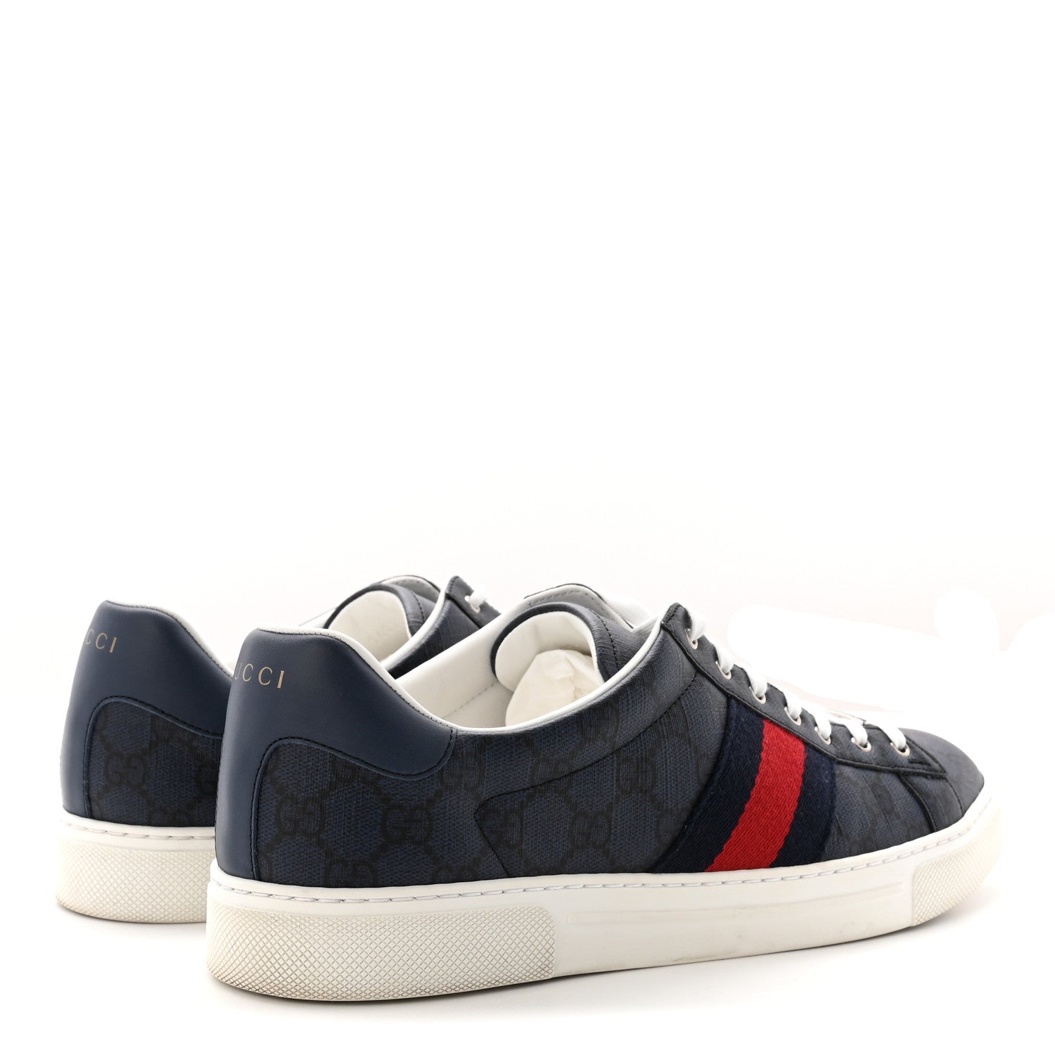 Gucci GG Supreme Monogram Web Mens New Ace Sneakers 10 Dark Blue 5 of 10