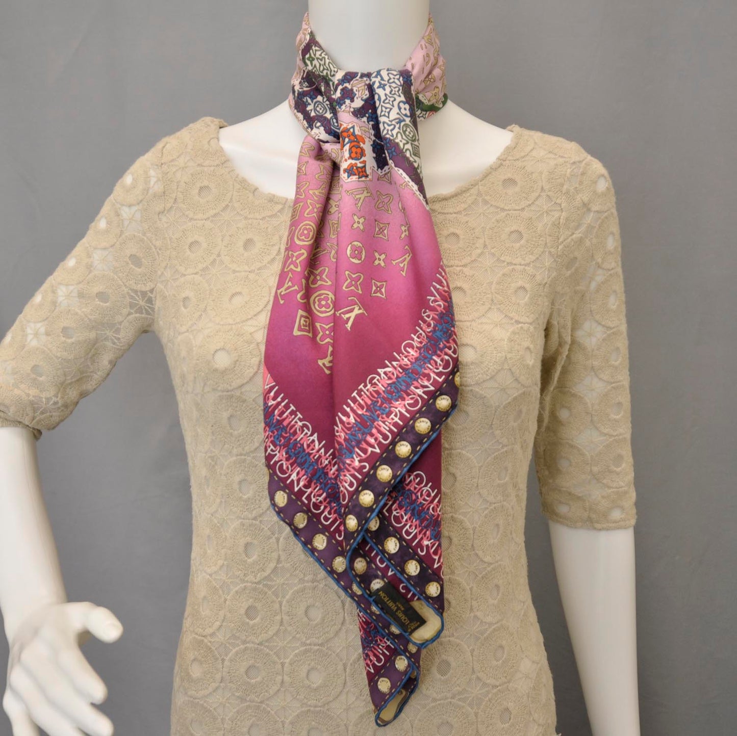 Silk Monogram Map Square Scarf Cassis