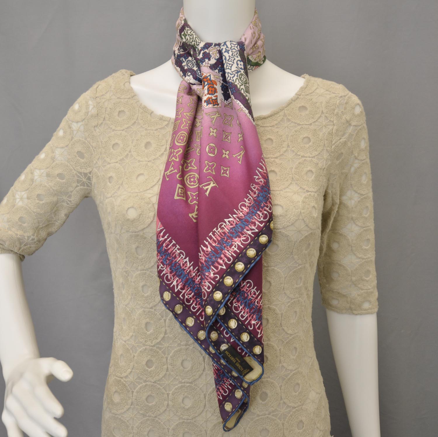 Louis Vuitton Silk Monogram Map Square Scarf Cassis 2 of 11