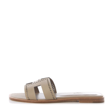 Hermes Epsom Perforated Oran Sandals 37 Etain 1 of 10