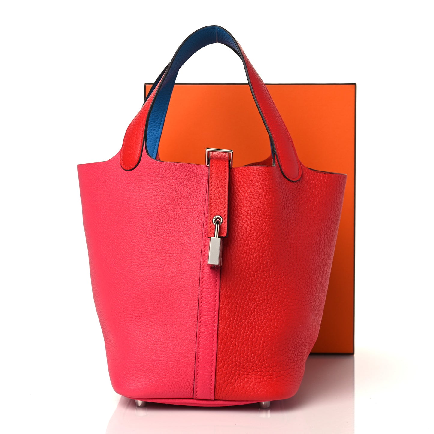 Taurillon Clemence Tri-Color Picotin Lock 18 PM Rouge Coeur Rose Extreme Bleu Zanzibar