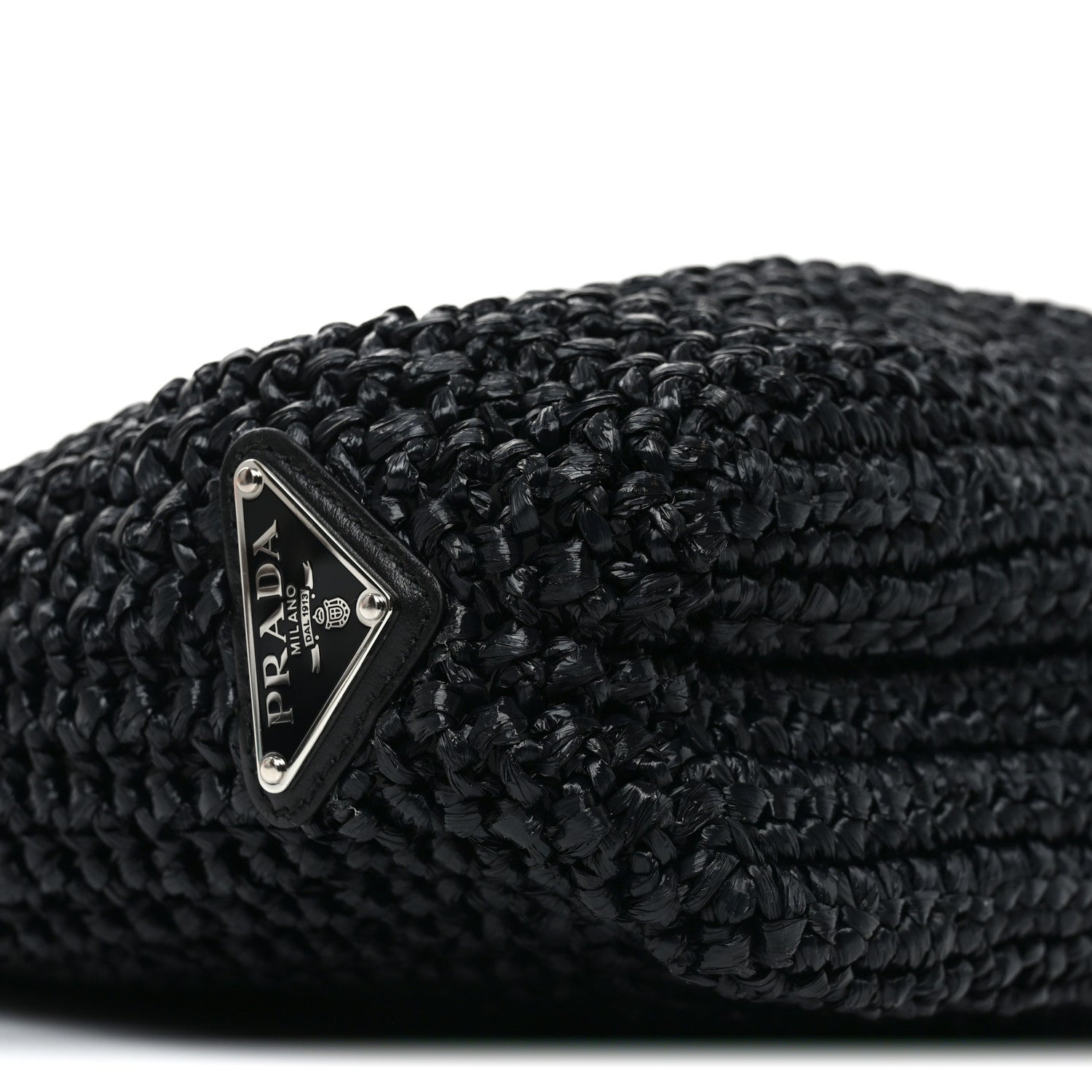 Prada Yarn Raffia Effect Crochet Small Logo Tote Black 8 of 9
