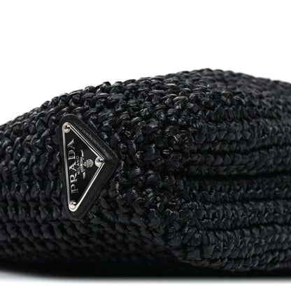 Prada Yarn Raffia Effect Crochet Small Logo Tote Black 8 of 9