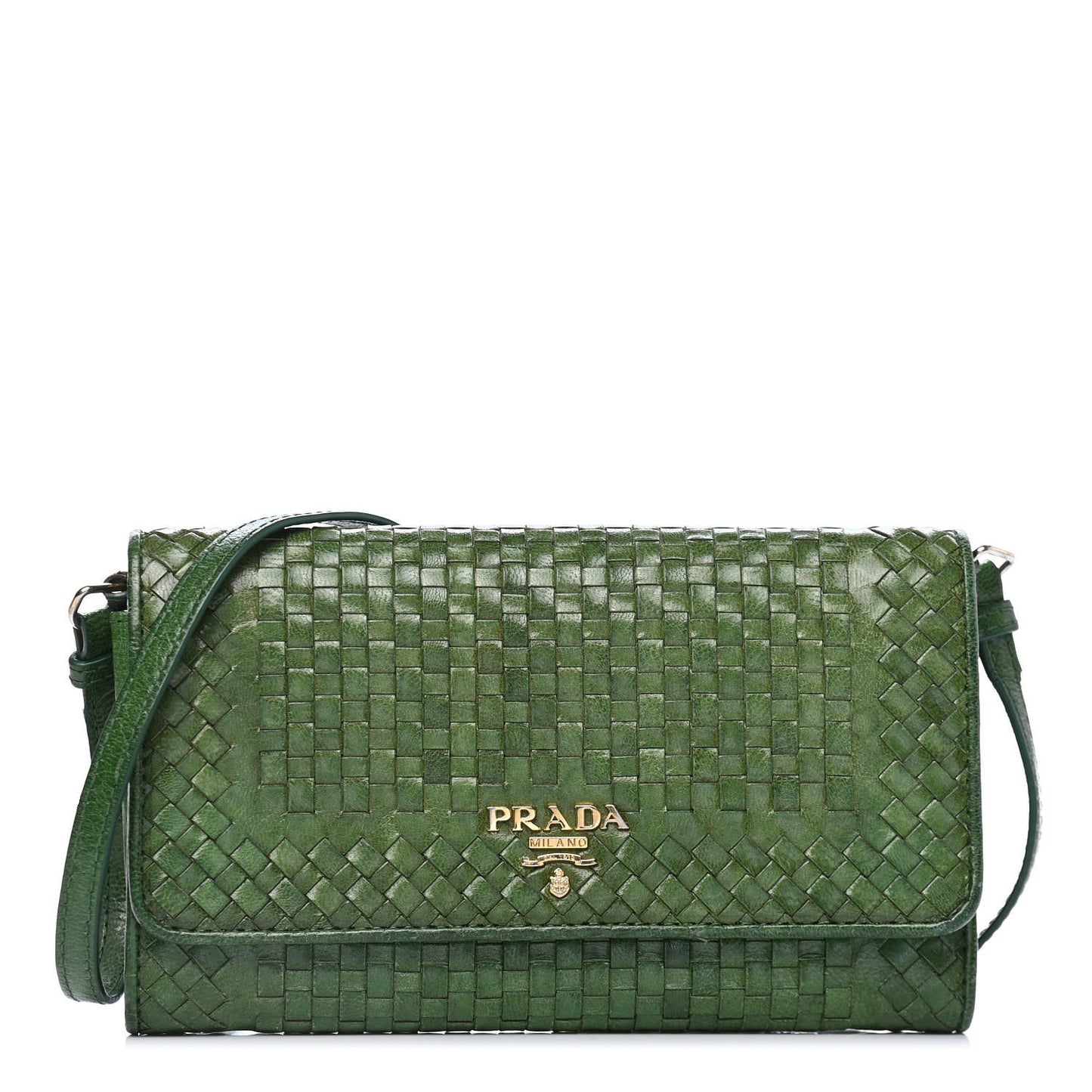 Goatskin Woven Chain Wallet Verde