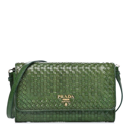 Prada Goatskin Woven Chain Wallet Verde 1 of 5
