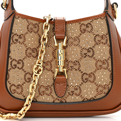 Gucci New Canvas Charisma Calfskin Crystal GG Monogram Mini Jackie 1961 Hobo Camel Ebony 8 of 12