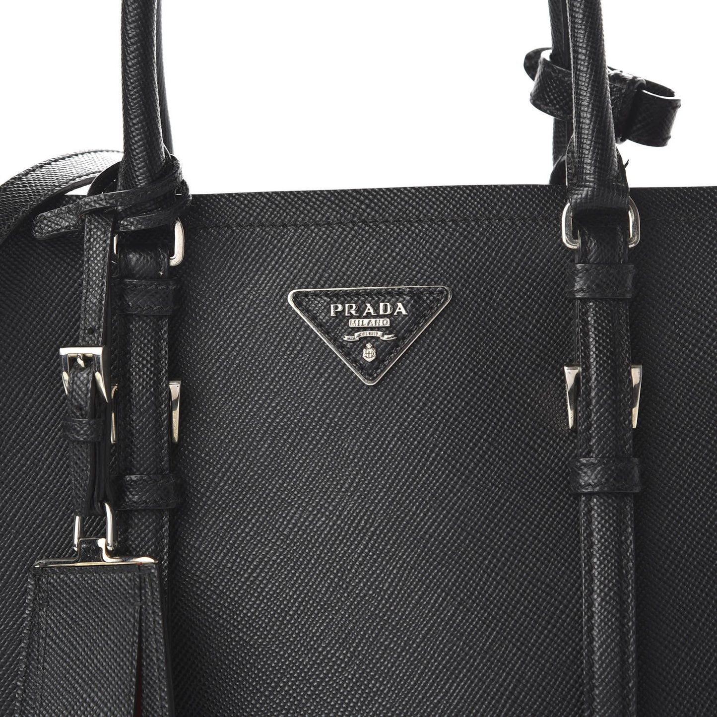 Saffiano Cuir Medium Double Handle Tote Black Fuoco