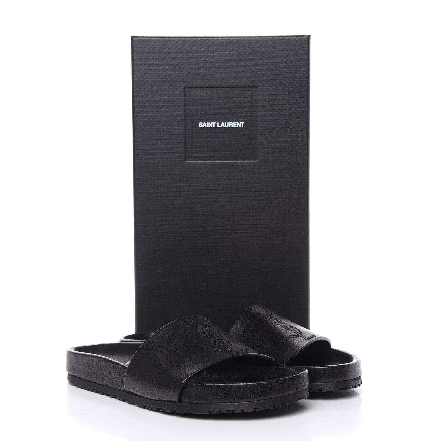 Saint Laurent Calfskin Monogram Jimmy Joan Slide Sandals 37 Black 12 of 12