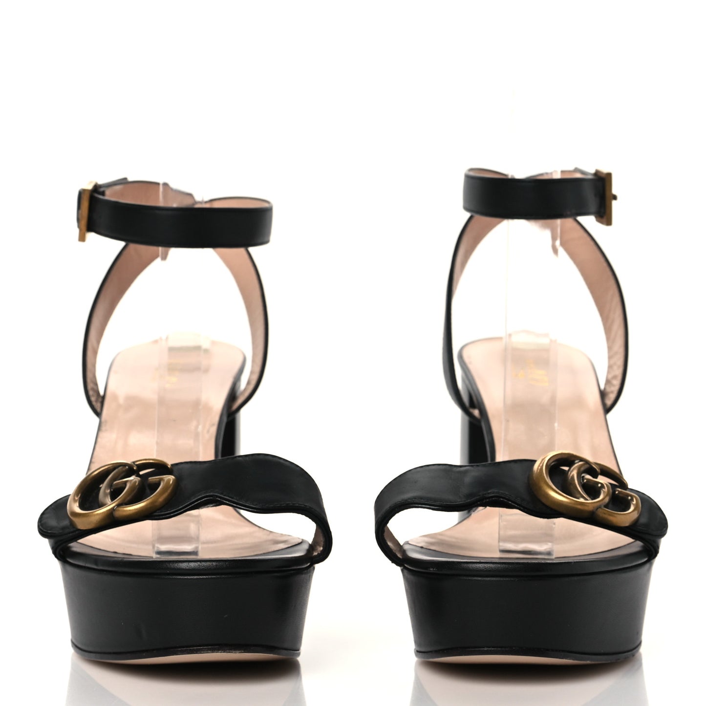 Calfskin GG Marmont Ankle Wrap 30/85mm Platform Sandals 39 Black