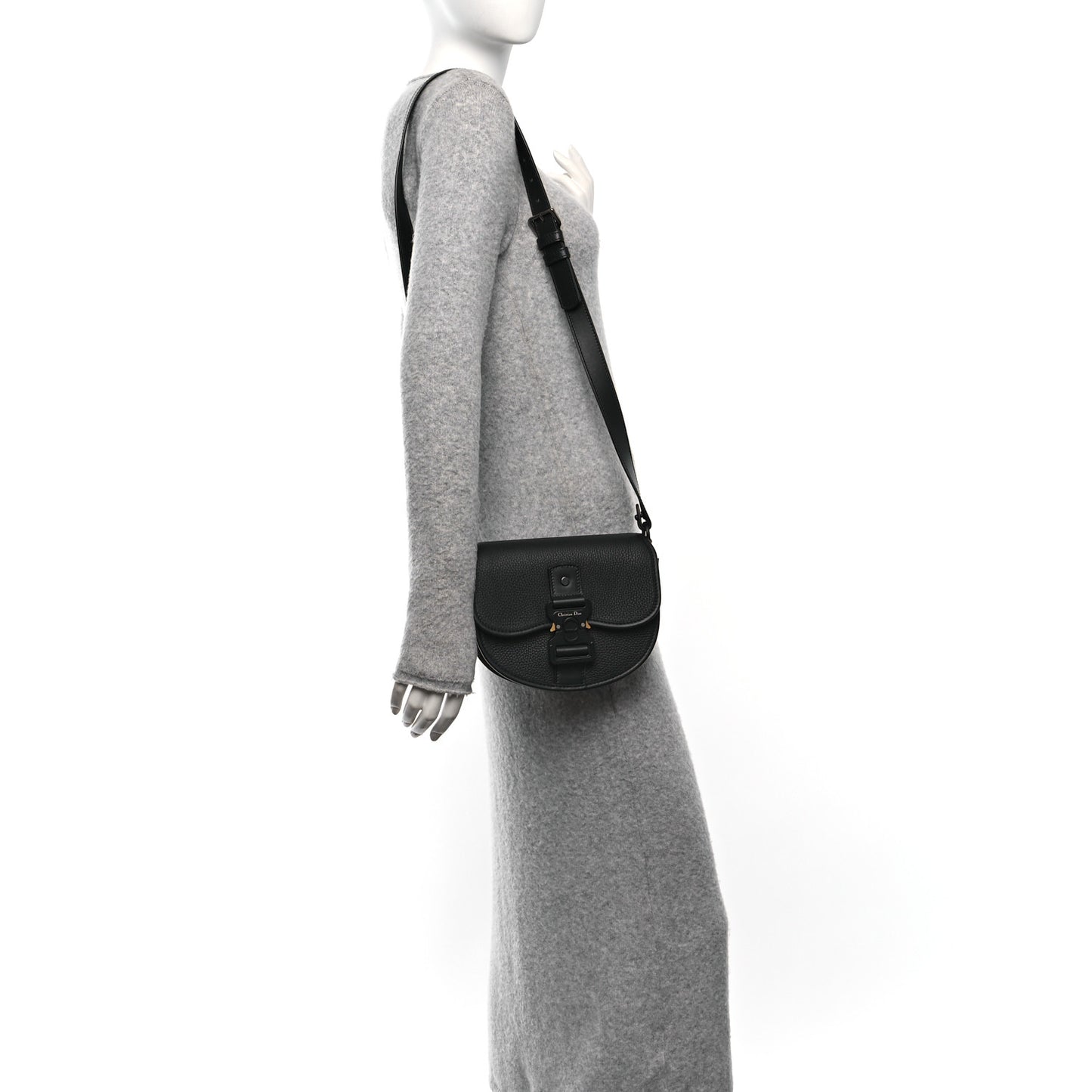 Grained Calfskin Mini Gallop Bag With Strap Black