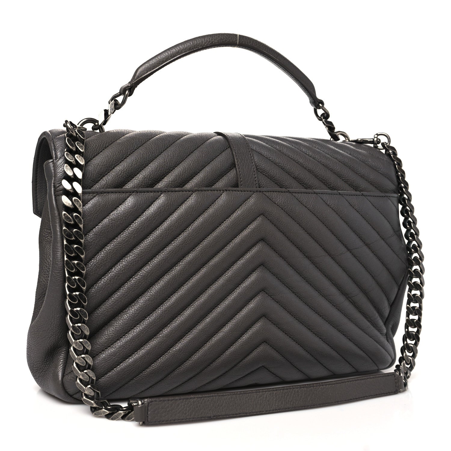 Saint Laurent Sheepskin Matelasse Chevron Monogram Large College Satchel Dark Anthracite 3 of 13