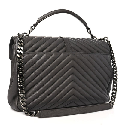 Saint Laurent Sheepskin Matelasse Chevron Monogram Large College Satchel Dark Anthracite 3 of 13