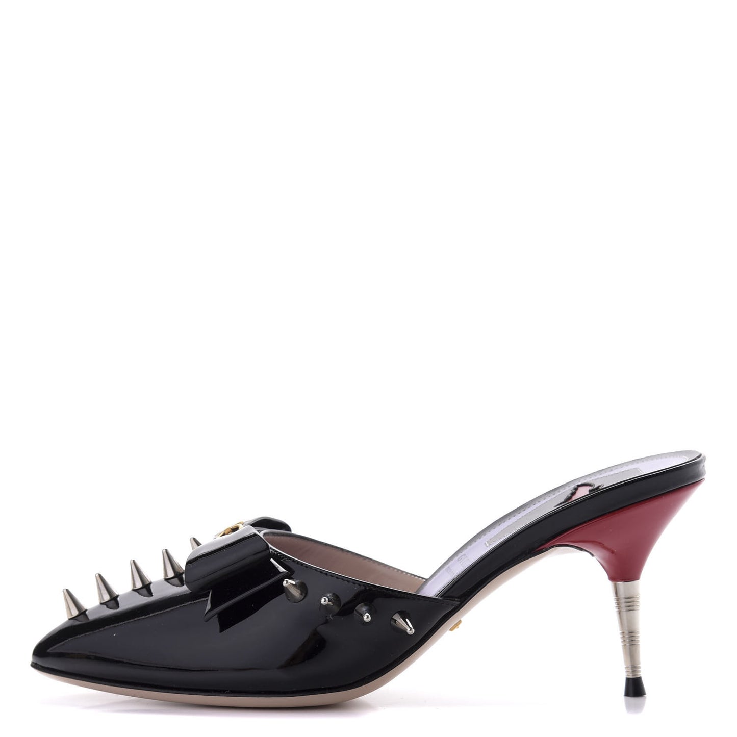 Patent GG Bow Sadie Spike Mid Heel Mules 37.5 Black
