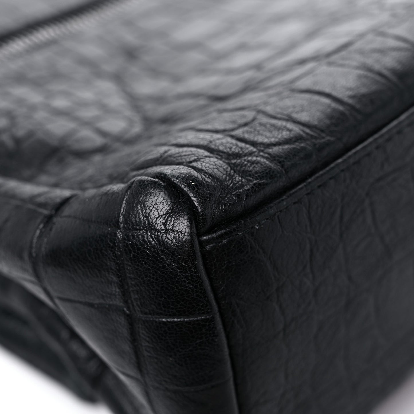 Calfskin Crocodile Embossed Medium West Hollywood Monogram Fold-Over Black