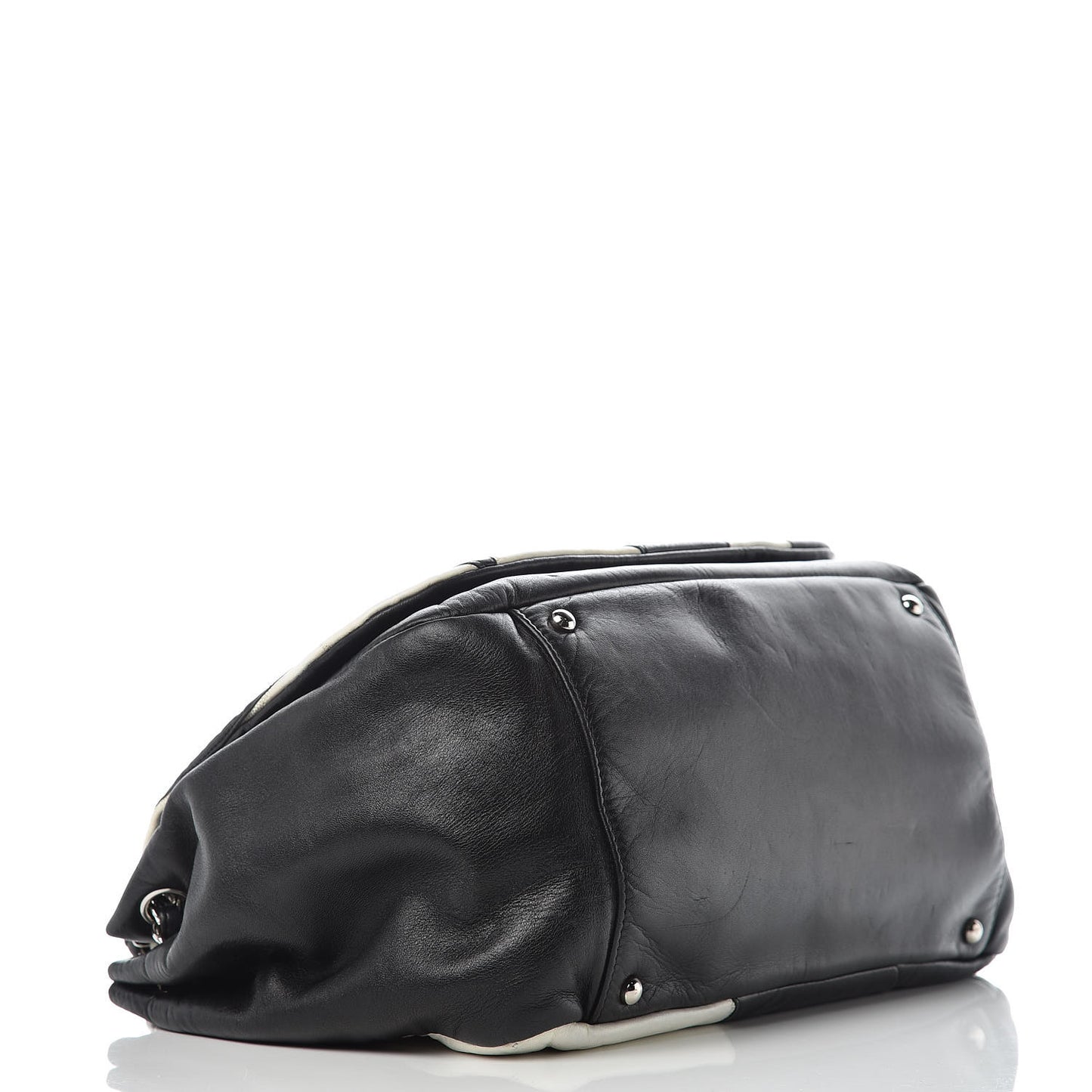 Lambskin Patchwork Accordion Flap Black White