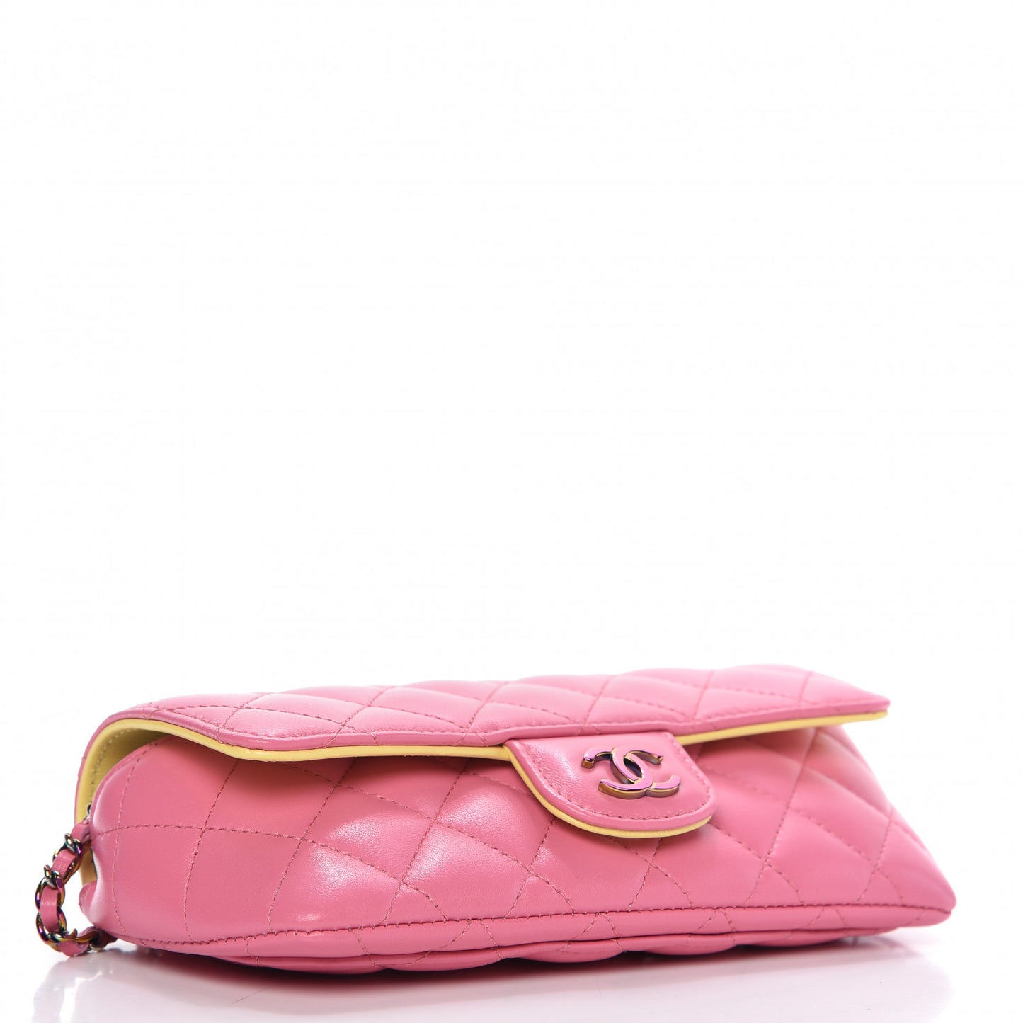 Lambskin Quilted Glasses Case With Chain Pink Yellow