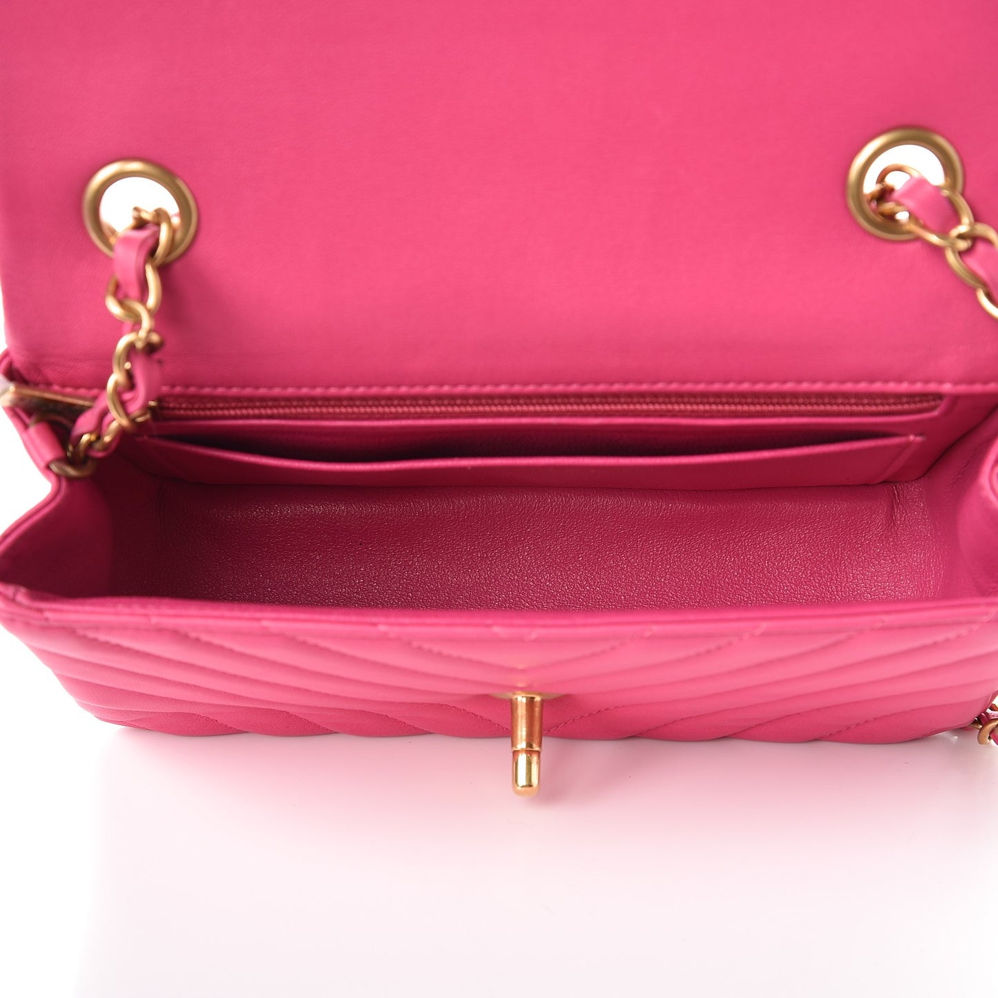 Lambskin Chevron Quilted Mini Rectangular Flap Fuchsia