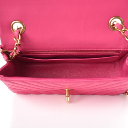 Chanel Lambskin Chevron Quilted Mini Rectangular Flap Fuchsia 5 of 9