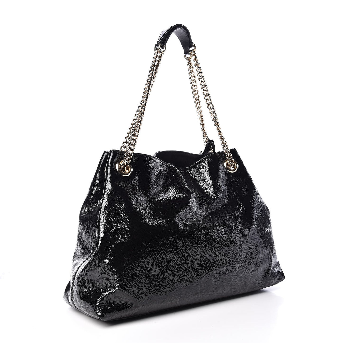 Patent Medium Soho Chain Shoulder Bag Black