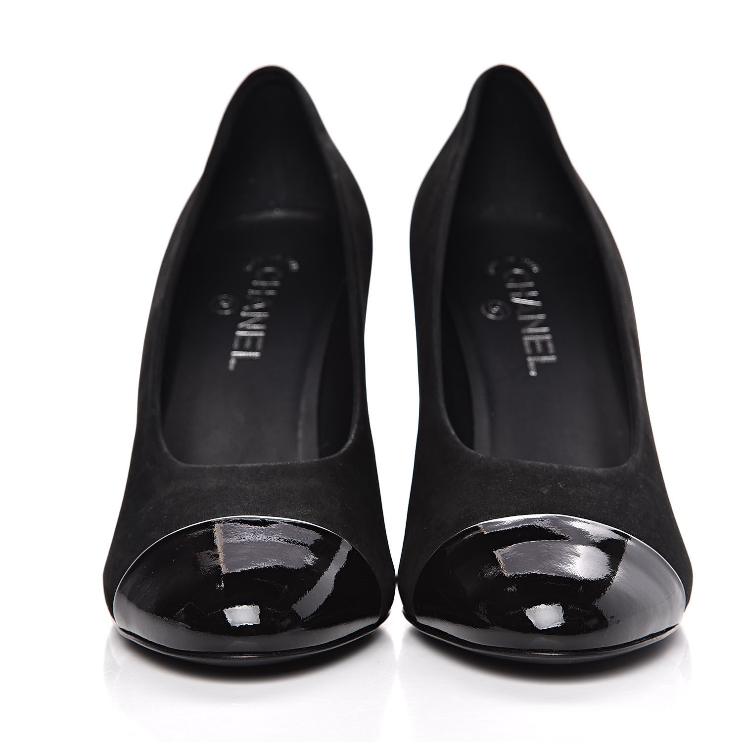 Chanel Patent Suede Calfskin Pearl Cap Toe Pumps 41 Black 2 of 9