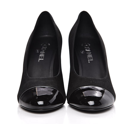 Chanel Patent Suede Calfskin Pearl Cap Toe Pumps 41 Black 2 of 9