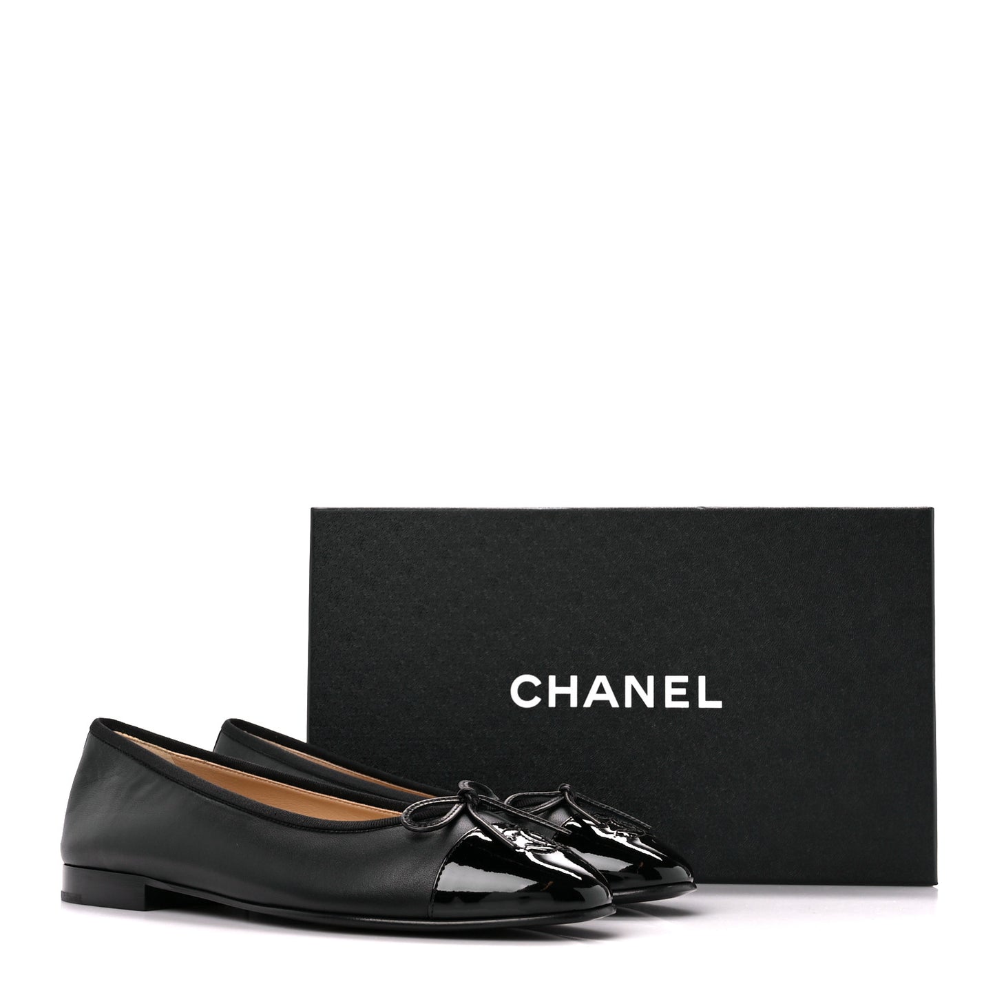 Lambskin Patent Cap Toe CC Ballerina Flats 38.5 Black