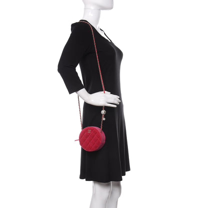 Chanel Velvet Round Quilted Pearl Crush Clutch With Chain Pink 2 of 10