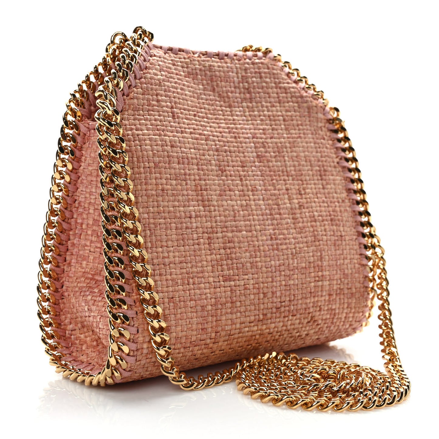 Metallic Woven Raffia Tiny Fold Over Falabella Pink Gold
