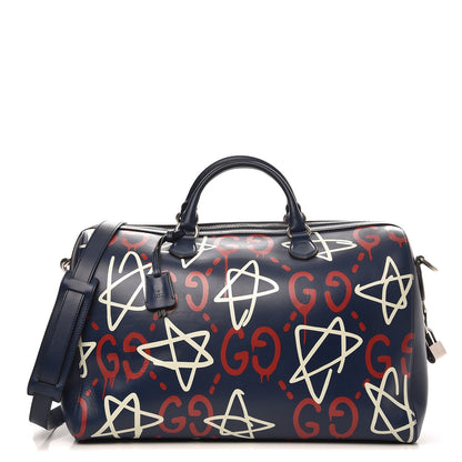 Gucci Calfskin GucciGhost Print Duffle Blue Agata Hibiscus Red 1 of 9