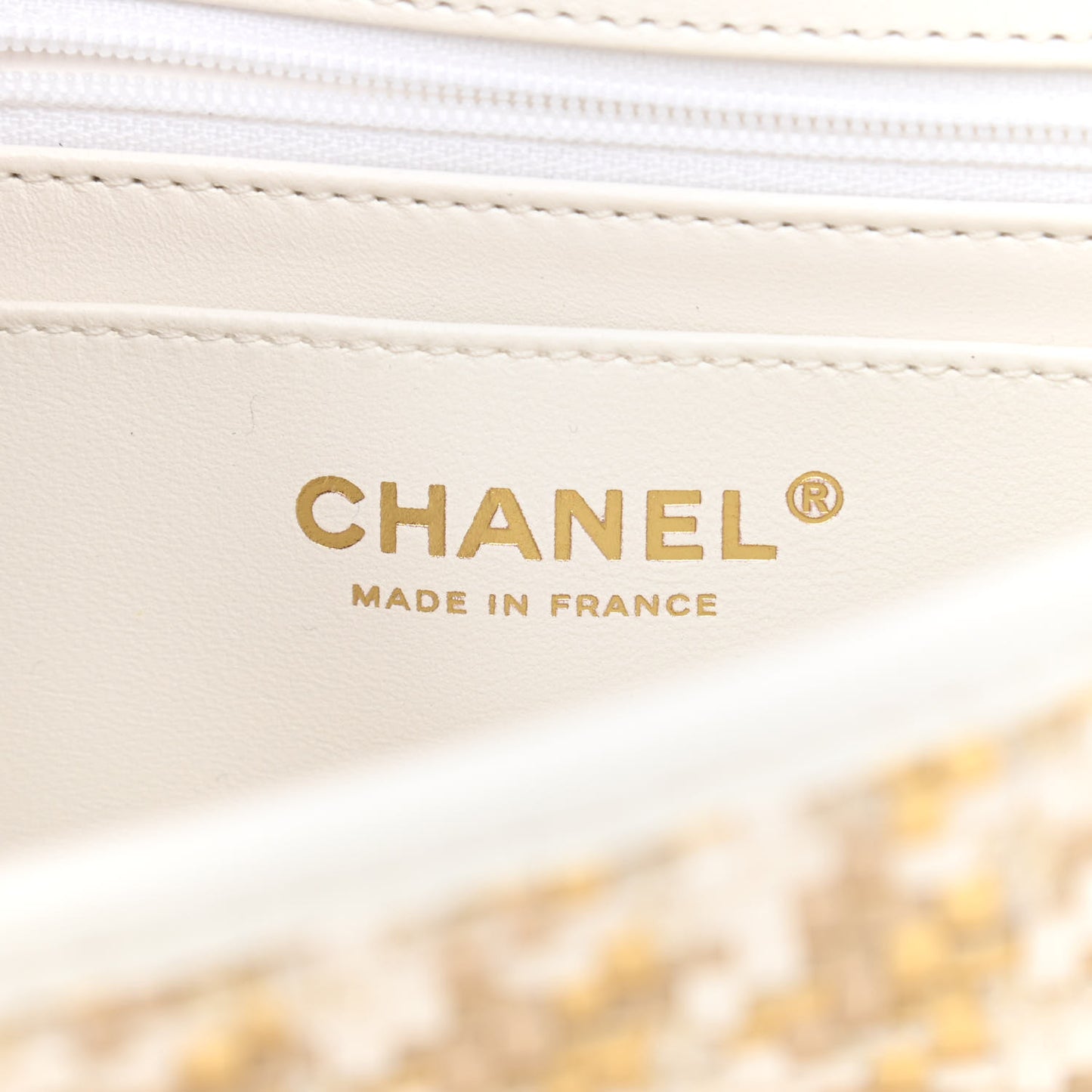 Metallic Lambskin Viscose Woven Flap Gold White