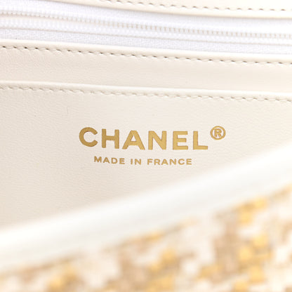 Chanel Metallic Lambskin Viscose Woven Flap Gold White 6 of 11