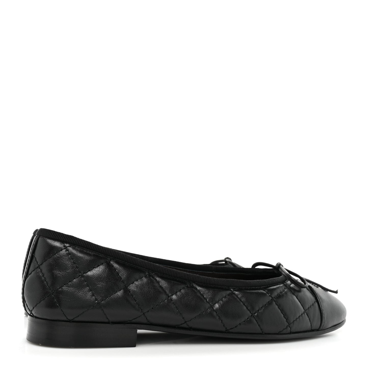 Aged Calfskin Quilted Cap Toe Ballerina Flats 36.5 Black