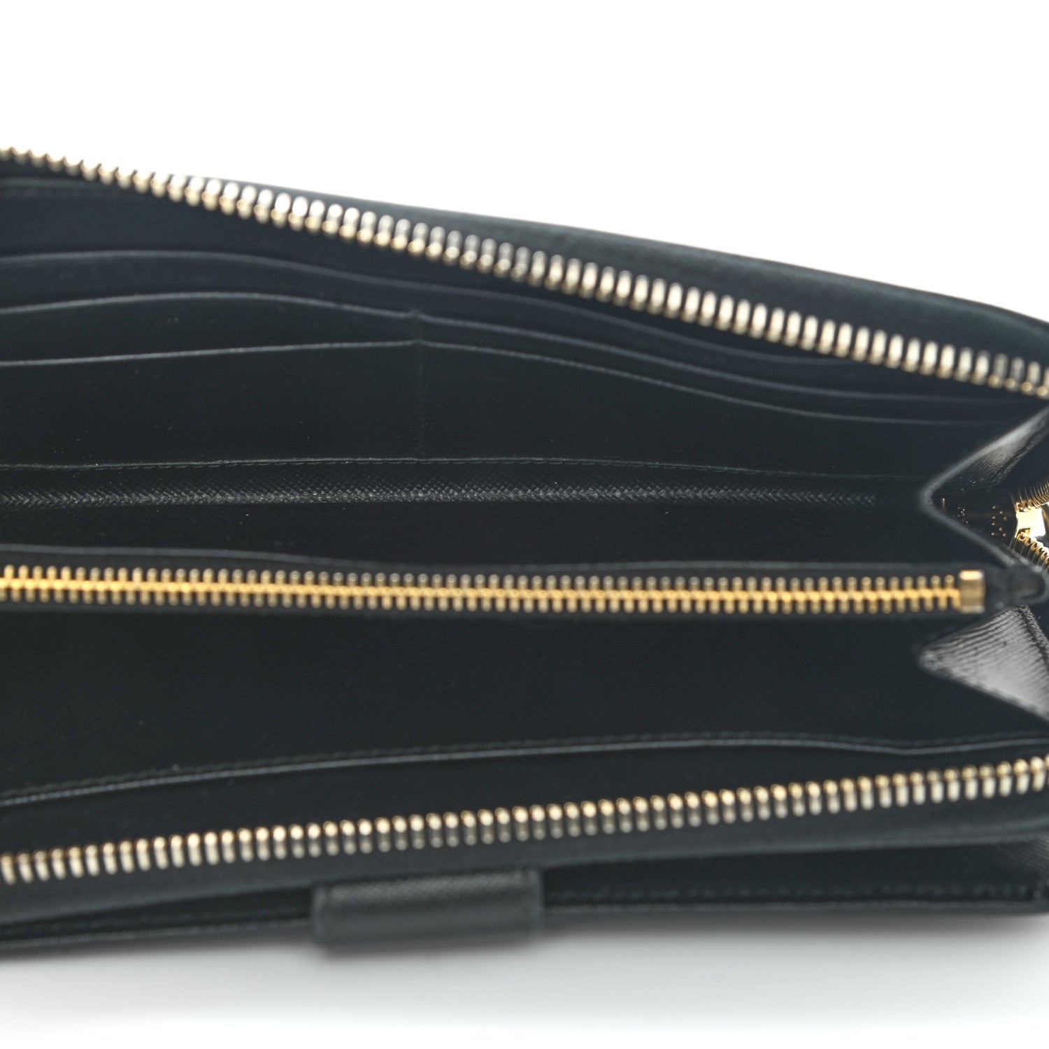 Prada Saffiano Metal Large Zip Around Travel Wallet Black 4 of 6