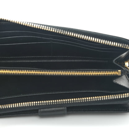 Prada Saffiano Metal Large Zip Around Travel Wallet Black 4 of 6