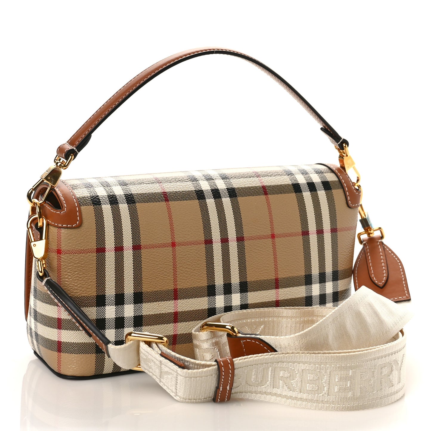 Coated Canvas Calfskin Vintage Check Medium Note Crossbody Bag Brown