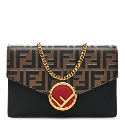 Fendi Vitello Cruise F is Fendi Bi-Color FF 1974 Embossed Medium Envelope Wallet On Chain Black Maya 1 of 9