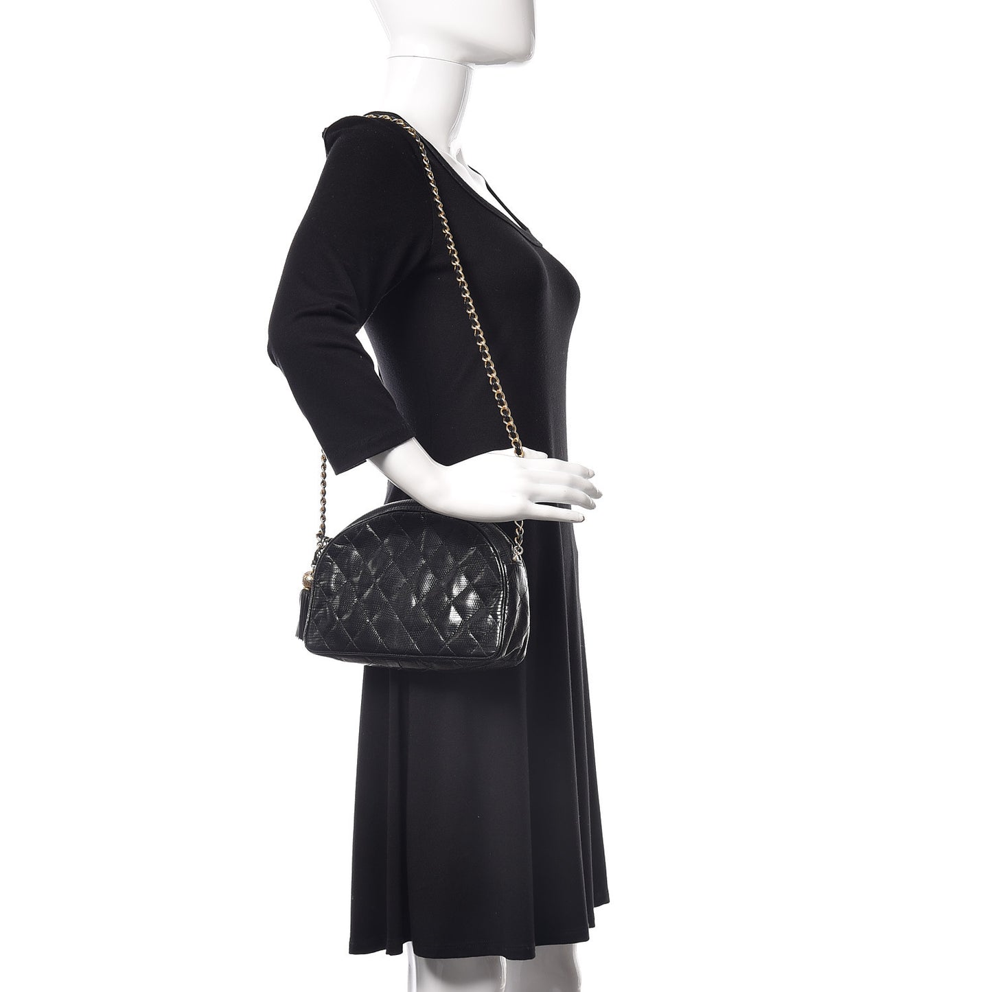 Lizard Quilted Small Tassel Camera Case Black