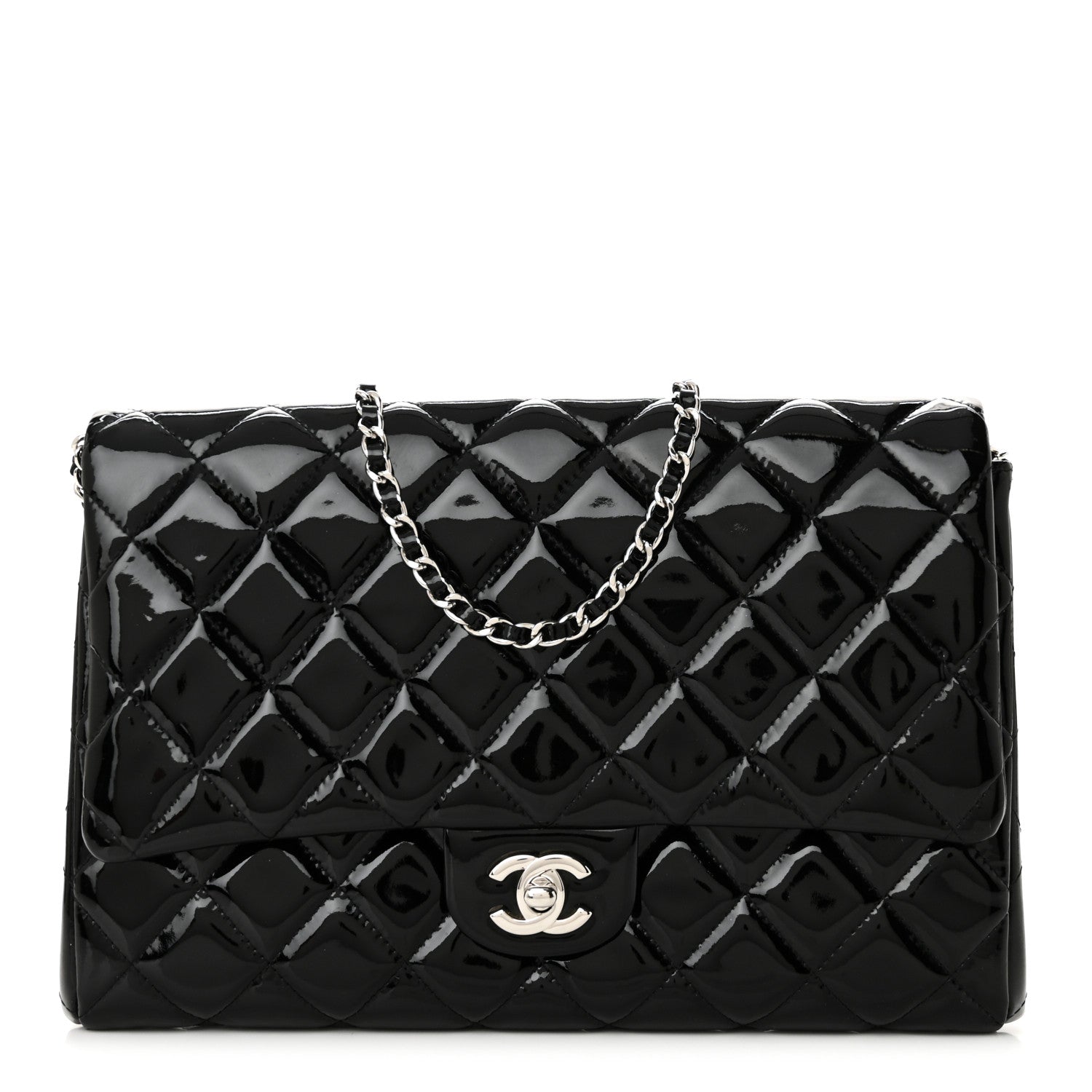 Chanel Patent Quilted Clutch with Chain Flap Black 1 of 10