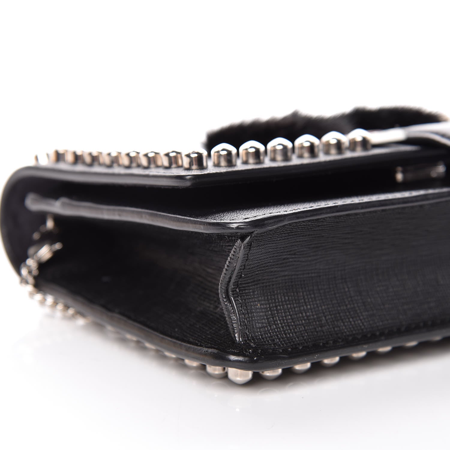 Fendi Vitello Elite Mink Fur Studded Karlito Tube Wallet on Chain Black 5 of 11