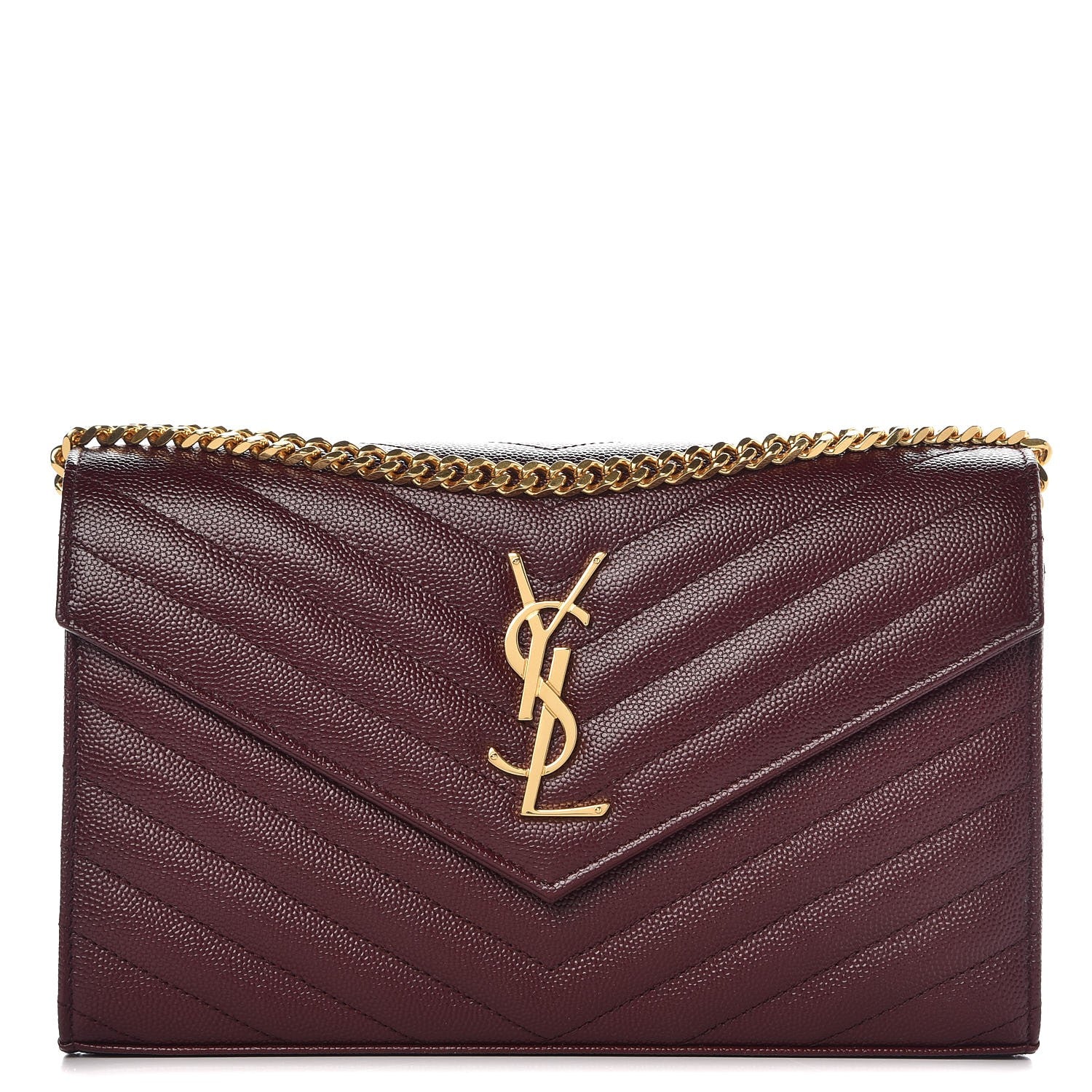 Saint Laurent Grain De Poudre Matelasse Chevron Monogram Chain Wallet Rouge Legion 1 of 6